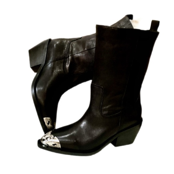 Free People Faster Horses Filigree Toe Cowboy Boots Black Leather NWOB Size 6 - Picture 4 of 14